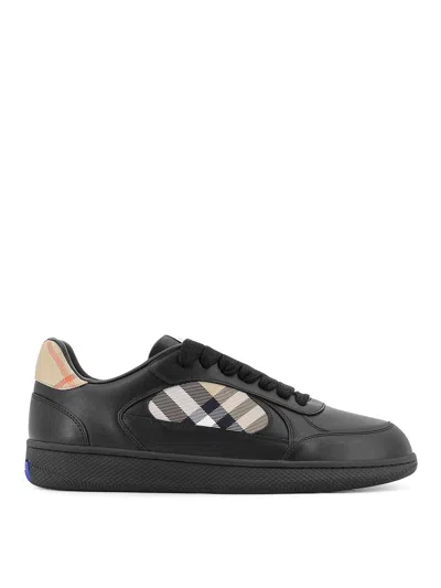 Burberry Indigo Blue Leather And Check Sneaker Terrace