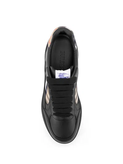 Burberry Indigo Blue Leather And Check Sneaker Terrace
