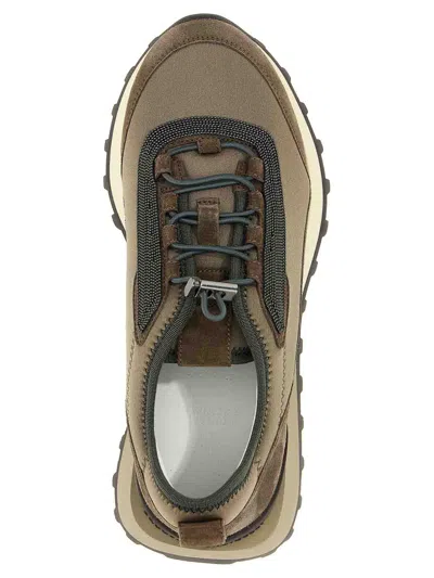 Brunello Cucinelli Streamlined Sneakers With Mesh Panels In Brown