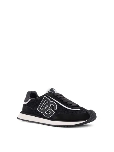 Dolce & Gabbana Dg Cushion Lace-detailed Suede Sneakers Shoes In Black