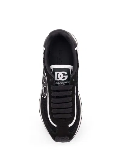 Dolce & Gabbana Dg Cushion Lace-detailed Suede Sneakers Shoes In Black