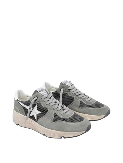 Golden Goose Running Sole In Green Suede With White Leather Star And Heel