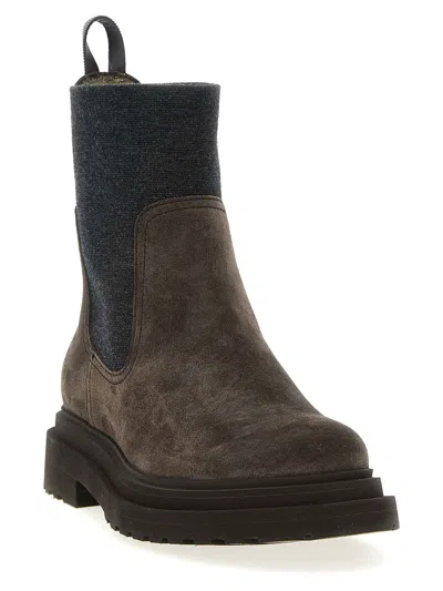 Brunello Cucinelli Brown Ankle Boots With Pull-tab With Monil At The Heel