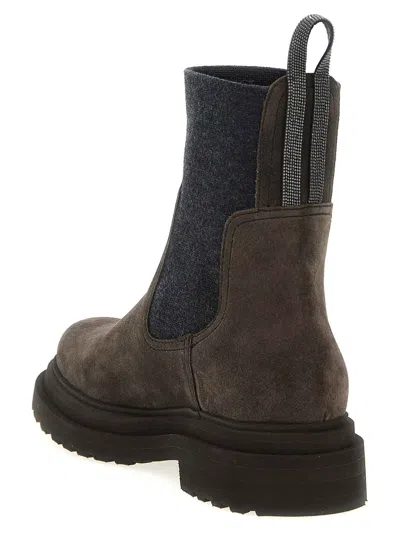 Brunello Cucinelli Brown Ankle Boots With Pull-tab With Monil At The Heel