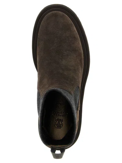 Brunello Cucinelli Brown Ankle Boots With Pull-tab With Monil At The Heel