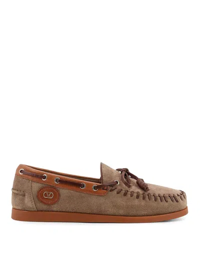 Valentino Palm Avenue Suede And Leather Loafers In Brown