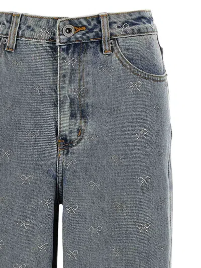 Self-portrait Light Blue Diamante Bow Jeans In Blue