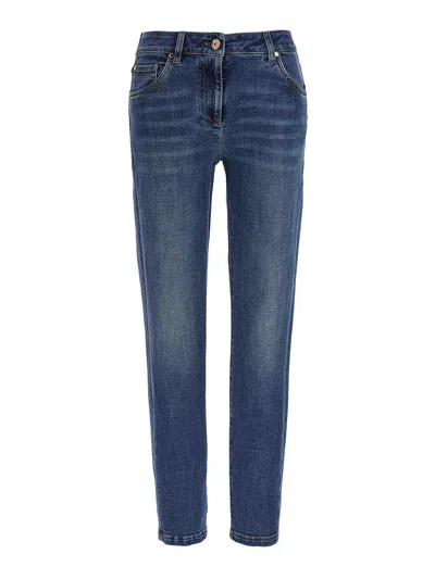 Brunello Cucinelli Embellished Skinny Cotton Jeans With Contrast Stitching