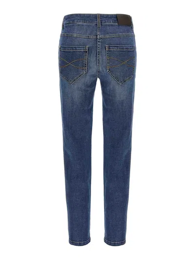 Brunello Cucinelli Embellished Skinny Cotton Jeans With Contrast Stitching