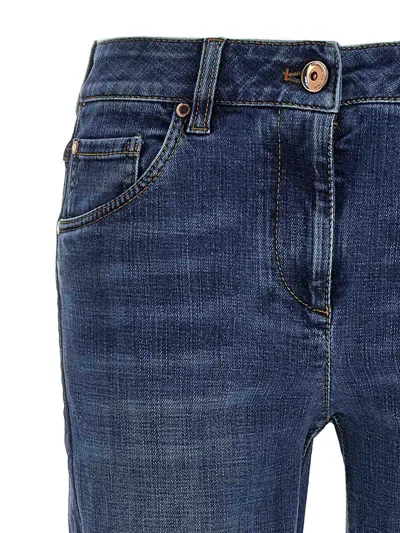 Brunello Cucinelli Embellished Skinny Cotton Jeans With Contrast Stitching