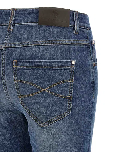 Brunello Cucinelli Embellished Skinny Cotton Jeans With Contrast Stitching