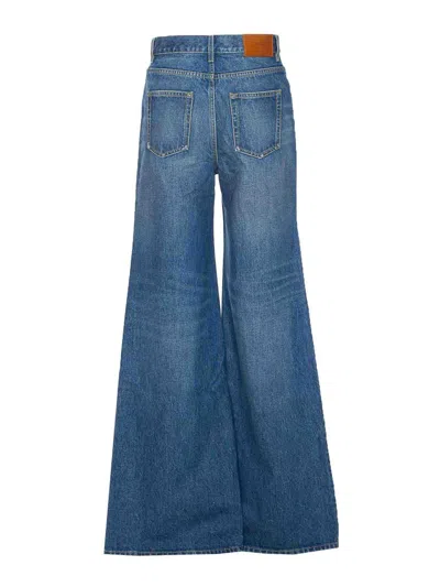 Chloé Blue High Waisted Jeans With Wide Leg And Logo Patch On The Rear In Denim Woman In Blue