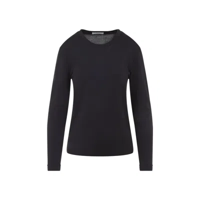 Lemaire Ribbed Crew Neck Long Sleeve Top In Black