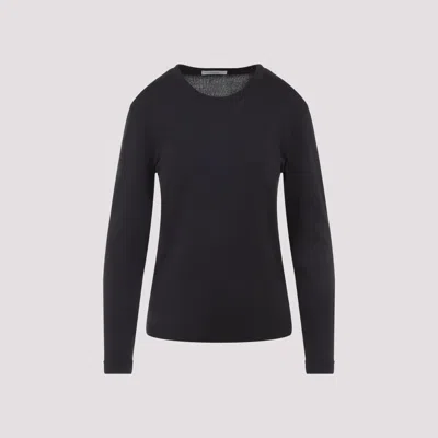 Lemaire Ribbed Crew Neck Long Sleeve Top In Black