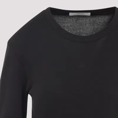 Lemaire Ribbed Crew Neck Long Sleeve Top In Black