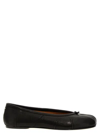 Maison Margiela Black Leather Tabi Ballerinas With Signature Detailing In Black