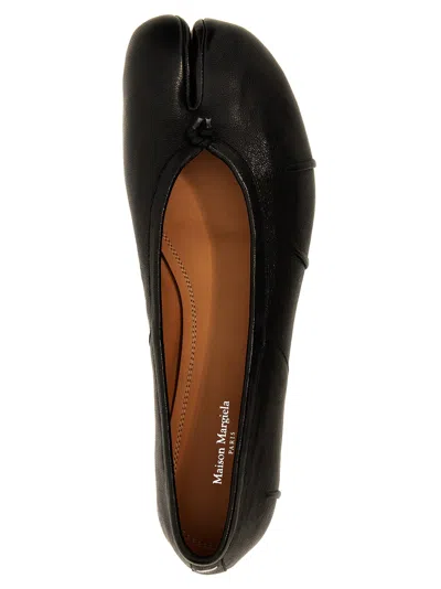 Maison Margiela Black Leather Tabi Ballerinas With Signature Detailing In Black