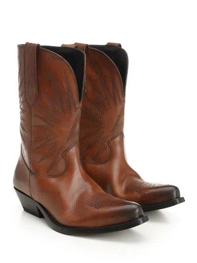 Golden Goose Wish Star Low With Embroideries Leather Upper Boots Brown