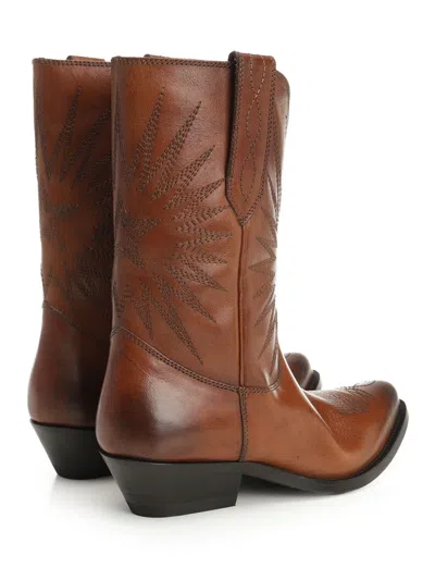 Golden Goose Wish Star Low With Embroideries Leather Upper Boots Brown