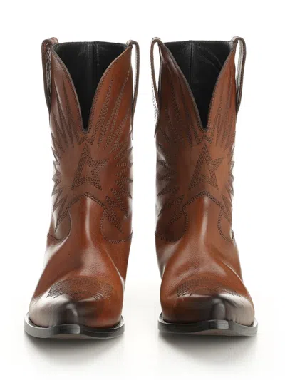 Golden Goose Wish Star Low With Embroideries Leather Upper Boots Brown