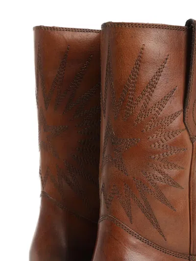 Golden Goose Wish Star Low With Embroideries Leather Upper Boots Brown