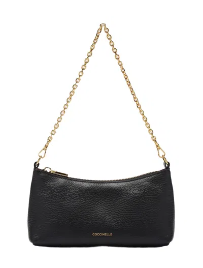 Coccinelle Aura Logo Debossed Shoulder Bag In Black