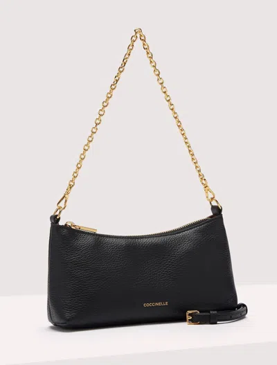 Coccinelle Aura Logo Debossed Shoulder Bag In Black