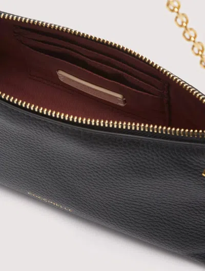 Coccinelle Aura Logo Debossed Shoulder Bag In Black