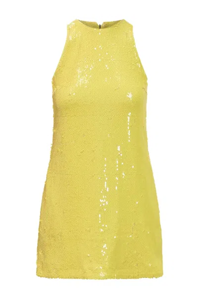Msgm Sequined Crewneck Mini Dress In Yellow