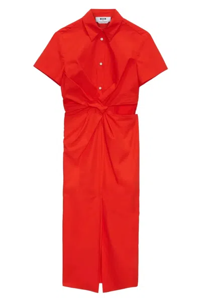 Msgm Chemisier With Knot In Red