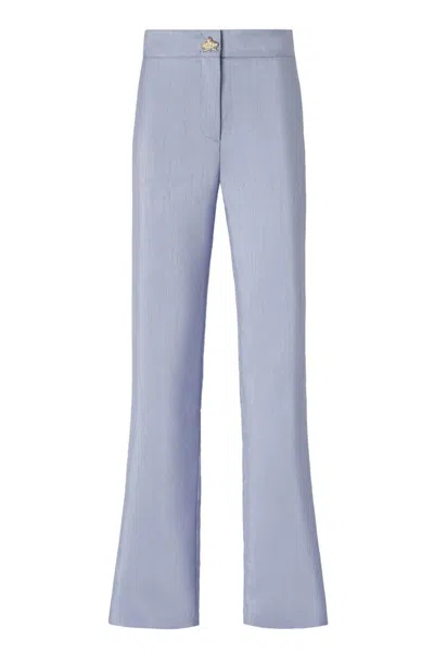 Genny Flared Hem Textured Fabric Trousers In Purple