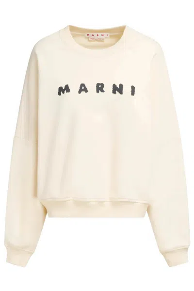 Marni Ivory Sweatshirt With Textured Lettering