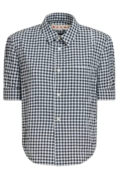 Marni Seersucker Checked Shirt In Black