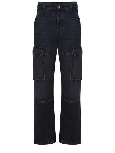 Diesel D-pot-cargo Mid Rise Straight Jeans In Black