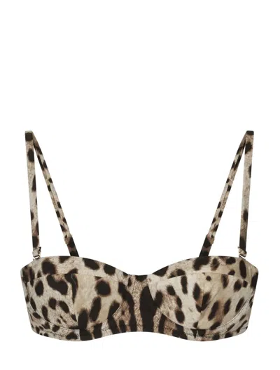 Dolce & Gabbana Bikini Top With Iconic Animalier Print And Pvc Clutch In Animal Print