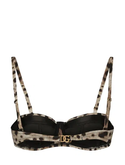 Dolce & Gabbana Bikini Top With Iconic Animalier Print And Pvc Clutch In Animal Print