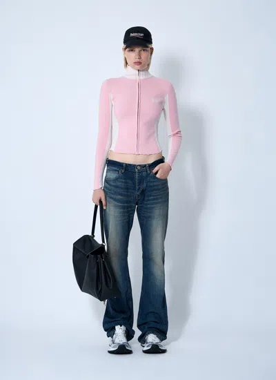 Balenciaga Women Zip-up Human Being Hooded Sweatshirt In Pink