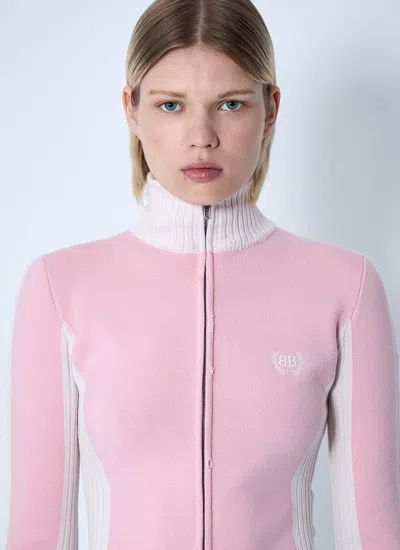 Balenciaga Women Zip-up Human Being Hooded Sweatshirt In Pink