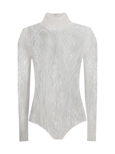 Balmain High Neck Lace Bodysuit With Long Sleeves