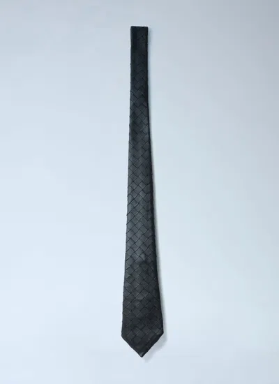 Bottega Veneta Men Intrecciato Leather Tie In Blue