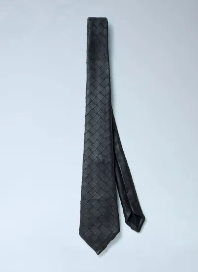 Bottega Veneta Men Intrecciato Leather Tie In Blue