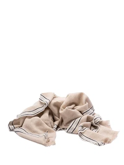 Brunello Cucinelli Men Cashmere Scarf With Striped Edge