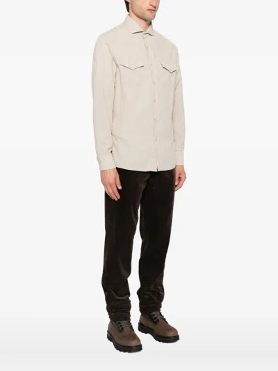 Brunello Cucinelli Men Easy Fit Western Shirt In Corduroy In Nude