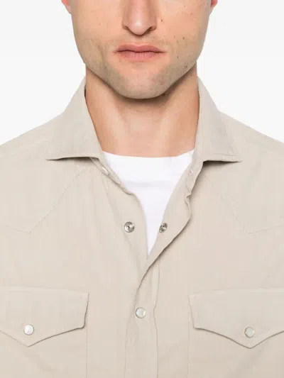 Brunello Cucinelli Men Easy Fit Western Shirt In Corduroy In Nude