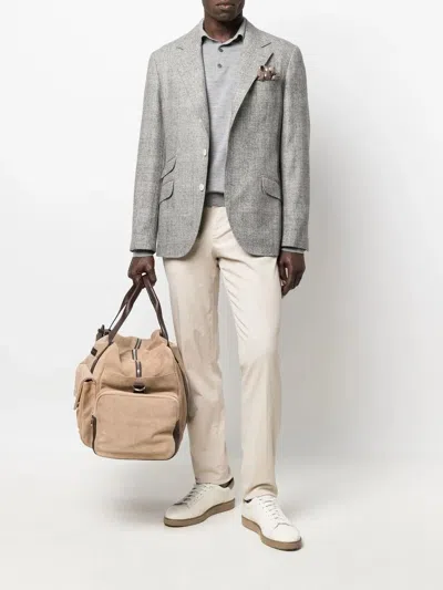 Brunello Cucinelli Men Polo-style Lightweight Sweater In Gray