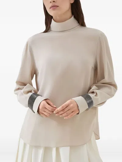 Brunello Cucinelli Turtle Neck Blouse Clothing In Neutral