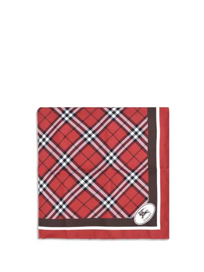 Burberry Medium Check Ekd Stamp Square Silk Twill Scarf In Red
