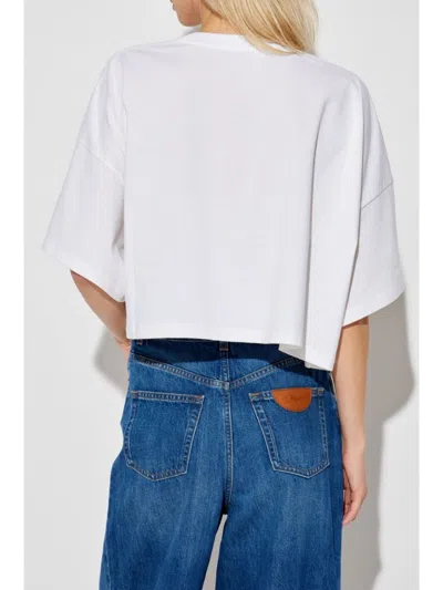 Chloé White Cropped T-shirt With Logo Lettering Print In Cotton Woman