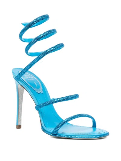 René Caovilla 110mm Crystal-embellished Spiral-wrap Sandals In Blue