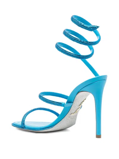 René Caovilla 110mm Crystal-embellished Spiral-wrap Sandals In Blue